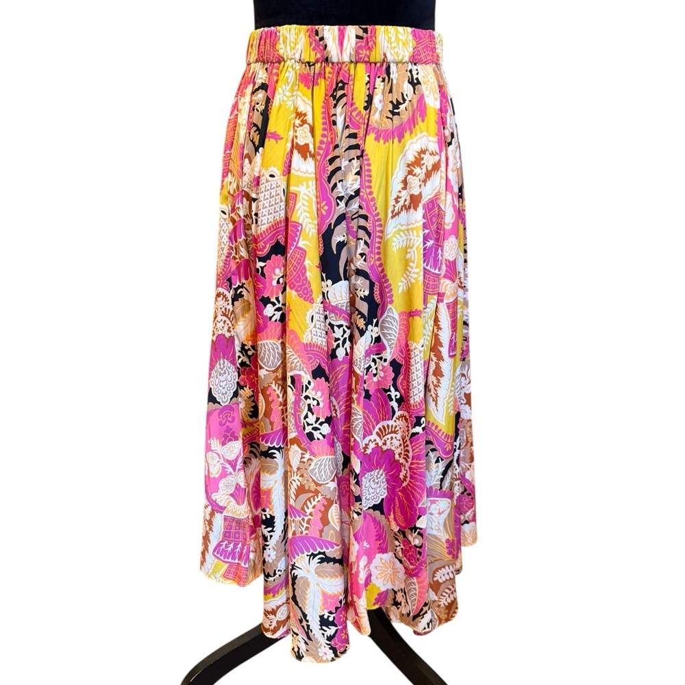 Anthropologie Skirt Midi Maxi Flowy Floral Print Sleek Dusty Pink Black Small - Picture 3 of 8